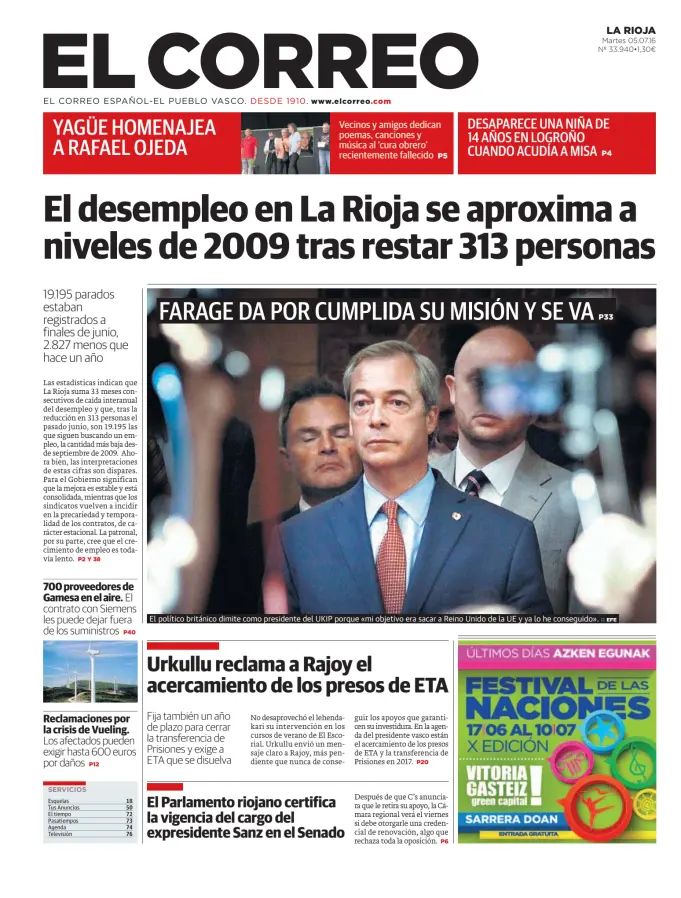 El Correo, edición Rioja, de hoy